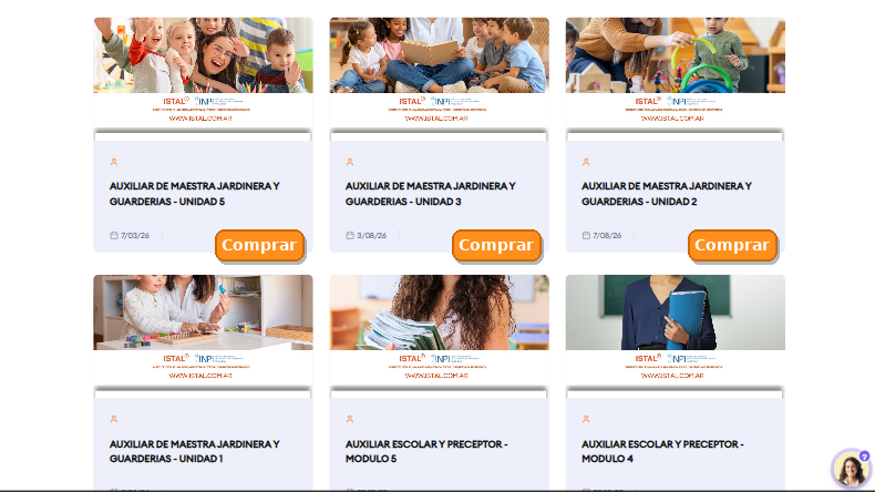 Tienda de cursos con botón de compra