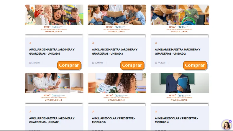 Tienda de cursos con botón de compra